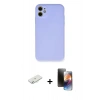 MARSİLYAN™- iPhone 11 Kılıf Ahenk Serisi - Siyah 3D Antistatik Mat Seramik Nano Ekran Koruyucu + Renkli Kamera Lens Koruma Cam - SI