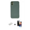 MARSİLYAN™- iPhone 11 Kılıf Ahenk Serisi - Siyah 3D Antistatik Mat Seramik Nano Ekran Koruyucu + Renkli Kamera Lens Koruma Cam - SI