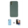 MARSİLYAN™- iPhone 11 Kılıf Ahenk Serisi - Siyah 3D Antistatik Mat Seramik Nano Ekran Koruyucu + Neon Fosforlu Kamera Lens - TU