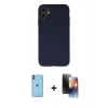 MARSİLYAN™- iPhone 11 Kılıf Ahenk Serisi - Siyah 3D Antistatik Mat Seramik Nano Ekran Koruyucu + Neon Fosforlu Kamera Lens - TU