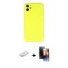 MARSİLYAN™- iPhone 11 Kılıf Ahenk Serisi - Siyah 3D Antistatik Mat Seramik Nano Ekran Koruyucu + Renkli Kamera Lens Koruma Cam - YL
