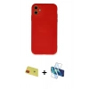 MARSİLYAN™- iPhone 11 Kılıf Ahenk Serisi - Siyah 3D Antistatik Seramik Nano Ekran Koruyucu + Kırmızı Rainbow Kamera Lens Koruma Cam