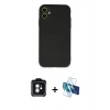 MARSİLYAN™- iPhone 11 Kılıf Ahenk Serisi - Siyah 3D Antistatik Seramik Nano Ekran Koruyucu + PVD Metal Kamera Lens - MI