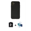 MARSİLYAN™- iPhone 11 Kılıf Ahenk Serisi - Siyah 3D Antistatik Seramik Nano Ekran Koruyucu + Turuncu PVD Metal Kamera Lens
