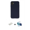 MARSİLYAN™- iPhone 11 Kılıf Ahenk Serisi - Siyah 3D Antistatik Seramik Nano Ekran Koruyucu + Renkli Kamera Lens Koruma Cam - TU