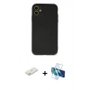 MARSİLYAN™- iPhone 11 Kılıf Ahenk Serisi - Siyah 3D Antistatik Seramik Nano Ekran Koruyucu + Renkli Kamera Lens Koruma Cam - TU