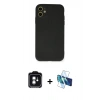 MARSİLYAN™- iPhone 11 Kılıf Ahenk Serisi - Siyah 3D Antistatik Seramik Nano Ekran Koruyucu + PVD Metal Kamera Lens - YL