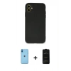 MARSİLYAN™- iPhone 11 Kılıf Ahenk Serisi - Siyah 6D Antistatik Mat Seramik Hayalet Nano Ekran Koruyucu + Neon Fosforlu Kamera Lens - MI
