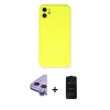 MARSİLYAN™- iPhone 11 Kılıf Ahenk Serisi - Siyah 6D Antistatik Mat Seramik Hayalet Nano Ekran Koruyucu + Mor Raze Metal Kamera Lens