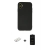 MARSİLYAN™- iPhone 11 Kılıf Ahenk Serisi - Siyah 6D Antistatik Mat Seramik Hayalet Nano Ekran Koruyucu + Renkli Kamera Lens Koruma Cam - PE