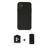 MARSİLYAN™- iPhone 11 Kılıf Ahenk Serisi - Siyah 6D Antistatik Mat Seramik Hayalet Nano Ekran Koruyucu + PVD Metal Kamera Lens - YL