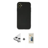 MARSİLYAN™- iPhone 11 Kılıf Ahenk Serisi - Siyah 6D Mat Seramik Hayalet Nano Ekran Koruyucu + Raze Metal Kamera Lens - GS