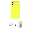 MARSİLYAN™- iPhone 11 Kılıf Ahenk Serisi - Siyah 6D Mat Seramik Hayalet Nano Ekran Koruyucu + Renkli Kamera Lens Koruma Cam - SI