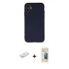 MARSİLYAN™- iPhone 11 Kılıf Ahenk Serisi - Siyah 6D Mat Seramik Hayalet Nano Ekran Koruyucu + Renkli Kamera Lens Koruma Cam - SI