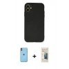 MARSİLYAN™- iPhone 11 Kılıf Ahenk Serisi - Siyah 6D Mat Seramik Hayalet Nano Ekran Koruyucu + Turuncu Neon Fosforlu Kamera Lens