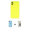 MARSİLYAN™- iPhone 11 Kılıf Ahenk Serisi - Siyah 6D Mat Seramik Hayalet Nano Ekran Koruyucu + Turuncu Neon Fosforlu Kamera Lens