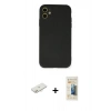MARSİLYAN™- iPhone 11 Kılıf Ahenk Serisi - Siyah 6D Mat Seramik Hayalet Nano Ekran Koruyucu + Renkli Kamera Lens Koruma Cam - YL