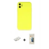 MARSİLYAN™- iPhone 11 Kılıf Ahenk Serisi - Siyah 6D Mat Seramik Hayalet Nano Ekran Koruyucu + Renkli Kamera Lens Koruma Cam - YL