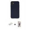 MARSİLYAN™- iPhone 11 Kılıf Ahenk Serisi - Siyah Bilvis 3D Cam Ekran Koruyucu + Renkli Kamera Lens Koruma Cam - PE
