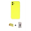 MARSİLYAN™- iPhone 11 Kılıf Ahenk Serisi - Siyah Bilvis 3D Cam Ekran Koruyucu + Rainbow Kamera Lens Koruma Cam - KI