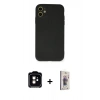 MARSİLYAN™- iPhone 11 Kılıf Ahenk Serisi - Siyah Bilvis 3D Cam Ekran Koruyucu + PVD Metal Kamera Lens - TU