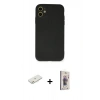 MARSİLYAN™- iPhone 11 Kılıf Ahenk Serisi - Siyah Bilvis 3D Cam Ekran Koruyucu + Renkli Kamera Lens Koruma Cam - TU