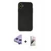 MARSİLYAN™- iPhone 11 Kılıf Ahenk Serisi - Siyah Bilvis 3D Mat Cam Ekran Koruyucu + Raze Metal Kamera Lens - MR