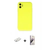 MARSİLYAN™- iPhone 11 Kılıf Ahenk Serisi - Siyah Bilvis 3D Mat Cam Ekran Koruyucu + Renkli Kamera Lens Koruma Cam - PE
