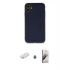 MARSİLYAN™- iPhone 11 Kılıf Ahenk Serisi - Siyah Bilvis 3D Mat Cam Ekran Koruyucu + Renkli Kamera Lens Koruma Cam - PE