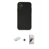MARSİLYAN™- iPhone 11 Kılıf Ahenk Serisi - Siyah Bilvis 3D Mat Cam Ekran Koruyucu + Renkli Kamera Lens Koruma Cam - PE
