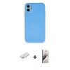 MARSİLYAN™- iPhone 11 Kılıf Ahenk Serisi - Siyah Bilvis 3D Mat Cam Ekran Koruyucu + Renkli Kamera Lens Koruma Cam - PE