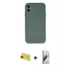 MARSİLYAN™- iPhone 11 Kılıf Ahenk Serisi - Siyah Bilvis 3D Mat Cam Ekran Koruyucu + Rainbow Kamera Lens Koruma Cam - KI