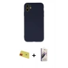 MARSİLYAN™- iPhone 11 Kılıf Ahenk Serisi - Siyah Bilvis 3D Mat Cam Ekran Koruyucu + Rainbow Kamera Lens Koruma Cam - KI