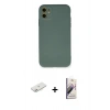 MARSİLYAN™- iPhone 11 Kılıf Ahenk Serisi - Siyah Bilvis 3D Mat Cam Ekran Koruyucu + Renkli Kamera Lens Koruma Cam - PE