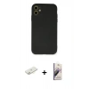 MARSİLYAN™- iPhone 11 Kılıf Ahenk Serisi - Siyah Bilvis 3D Mat Cam Ekran Koruyucu + Sarı Renkli Kamera Lens Koruma Cam