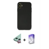 MARSİLYAN™- iPhone 11 Kılıf Ahenk Serisi - Siyah Bilvis 5in1 3D Magic Cam Ekran Koruyucu + Kırmızı Raze Metal Kamera Lens