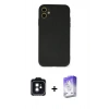 MARSİLYAN™- iPhone 11 Kılıf Ahenk Serisi - Siyah Bilvis 5in1 3D Magic Cam Ekran Koruyucu + PVD Metal Kamera Lens - SH