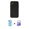 MARSİLYAN™- iPhone 11 Kılıf Ahenk Serisi - Siyah Bilvis 5in1 5D Magic Hayalet Cam Ekran Koruyucu + Neon Fosforlu Kamera Lens - MI