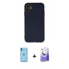 MARSİLYAN™- iPhone 11 Kılıf Ahenk Serisi - Siyah Bilvis 5in1 5D Magic Hayalet Cam Ekran Koruyucu + Neon Fosforlu Kamera Lens - MI