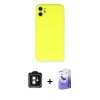 MARSİLYAN™- iPhone 11 Kılıf Ahenk Serisi - Siyah Bilvis 5in1 5D Magic Hayalet Cam Ekran Koruyucu + PVD Metal Kamera Lens - MI