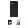 MARSİLYAN™- iPhone 11 Kılıf Ahenk Serisi - Siyah Bilvis 5in1 5D Magic Hayalet Cam Ekran Koruyucu + PVD Metal Kamera Lens - MI