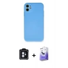MARSİLYAN™- iPhone 11 Kılıf Ahenk Serisi - Siyah Bilvis 5in1 5D Magic Hayalet Cam Ekran Koruyucu + PVD Metal Kamera Lens - MI