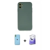 MARSİLYAN™- iPhone 11 Kılıf Ahenk Serisi - Siyah Bilvis 5in1 5D Magic Hayalet Cam Ekran Koruyucu + Neon Fosforlu Kamera Lens - YL
