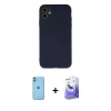 MARSİLYAN™- iPhone 11 Kılıf Ahenk Serisi - Siyah Bilvis 5in1 5D Magic Hayalet Cam Ekran Koruyucu + Neon Fosforlu Kamera Lens - YL