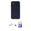 MARSİLYAN™- iPhone 11 Kılıf Ahenk Serisi - Siyah Bilvis 5in1 5D Magic Hayalet Cam Ekran Koruyucu + Pembe Renkli Kamera Lens Koruma Cam