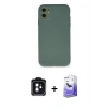 MARSİLYAN™- iPhone 11 Kılıf Ahenk Serisi - Siyah Bilvis 5in1 5D Magic Hayalet Cam Ekran Koruyucu + PVD Metal Kamera Lens - SH