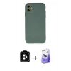 MARSİLYAN™- iPhone 11 Kılıf Ahenk Serisi - Siyah Bilvis 5in1 5D Magic Hayalet Cam Ekran Koruyucu + PVD Metal Kamera Lens - TU