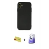 MARSİLYAN™- iPhone 11 Kılıf Ahenk Serisi - Siyah Bilvis 5in1 5D Magic Hayalet Cam Ekran Koruyucu + Rainbow Kamera Lens Koruma Cam - KI