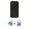 MARSİLYAN™- iPhone 11 Kılıf Ahenk Serisi - Siyah Bilvis 5in1 5D Magic Hayalet Cam Ekran Koruyucu + Raze Metal Kamera Lens - KI