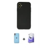 MARSİLYAN™- iPhone 11 Kılıf Ahenk Serisi - Siyah Bilvis 5in1 5D Magic Hayalet Cam Ekran Koruyucu + Turuncu Neon Fosforlu Kamera Lens